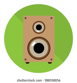 Isolated speaker on a green button on a white background