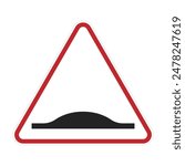 Isolated speed bump in red triangle road sign, for reduce speed, slow down drive car