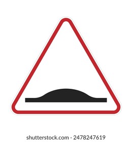 Isolated speed bump in red triangle road sign, for reduce speed, slow down drive car