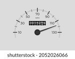 Isolated speedometer. Car mileage, measuring kilometers. Circle speed control, accelerating dashboard of autos or motorbike, recent vector background