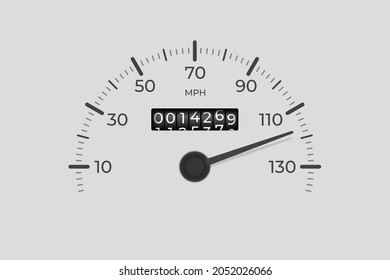 Isolated speedometer. Car mileage, measuring kilometers. Circle speed control, accelerating dashboard of autos or motorbike, recent vector background svg