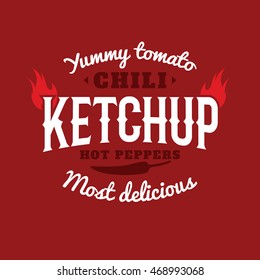 Isolated spicy ketchup vector logo. Natural product retro style emblem. White and vinous color sticker. Chili peppers sauce logotype. Old school style sticker. Modern font. Vintage design.