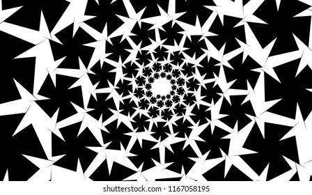 Isolated spirals of star hexagons on white rectangle background. design element.