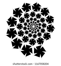 Isolated spirals of star hexagons on white square background. design element.