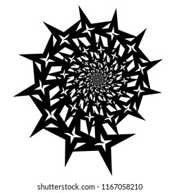 Isolated spirals of star hexagons on white square background. design element.