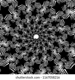 Isolated spirals of star hexagons on white square background. design element.