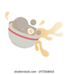 Isolated Splash Soup Mie Bakso, Indonesian Food, In White Background.