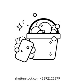 Isolated sponge and bucket with bubble icon Vector illustration
