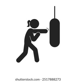 Isolated sport pictogram, boxing icon, man punch on a sandbag, fitness synbol