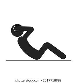 Isolated sport pictogram, man sit up, abdominal core workshop sign