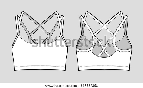 Isolated\
Sports Bra with a Strappy back. Fashion Cad design. Flat sketches\
technical drawings Illustrator vector\
template.