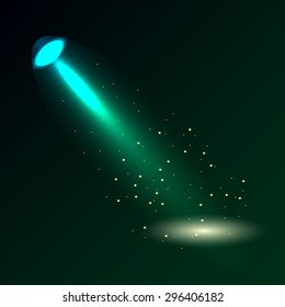 Isolated spotlight with particles against dark background. Vector illustration.