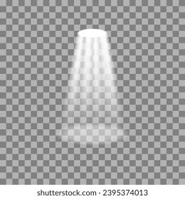Isolated spotlight stage light effect. Light from a lamp or spotlight, illuminated scene. Vector realistic illustration.