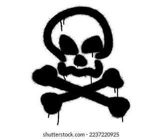 Isolated spray graffiti death warning emoji SKULL AND CROSSBONES over white.