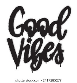 Isolated spray paint graffiti phrase GOOD VIBES over white.
