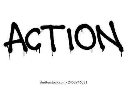 Isolated spray-painted graffiti tag ACTION over white.