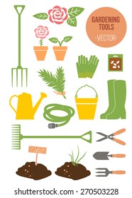 Isolated Spring Gardening Tools Set, Vector Illustration