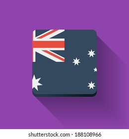 Isolated Square Button With National Flag Of Australia. Flat Design.