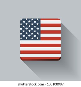 Isolated square button with national flag of the USA. Flat design.