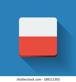 Isolated square button with national flag of Poland. Flat design.