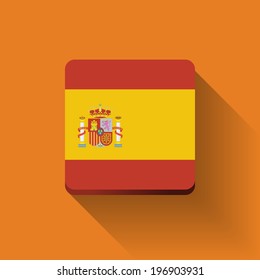 Isolated square button with national flag of Spain. Flat design.