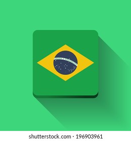 Isolated square button with national flag of Brazil. Flat design.