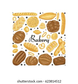 Isolated square of colored bakery products. Vector illustration for your design