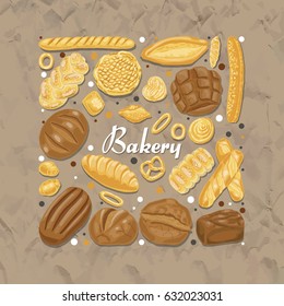 Isolated square of colored bakery products. Vector illustration for your design