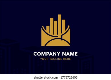 Plantilla de logotipo de construcción cuadrada aislada en color azul oscuro y dorado para su empresa, bienes raíces, empresa de construcción, trabajo de construcción y muchos más