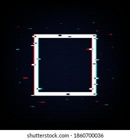 Isolated square neon glitch shape. Noise vector illustration for sale, ad, cyber monday. Pixel design for social media, web, app, card. Vector Illustration