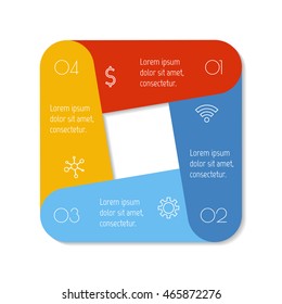 Isolated square paper infographic layout with 4 options. Connected circular number banner template for diagram, presentation or chart. EPS10 sequence infographic element.