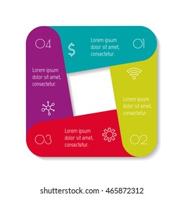 Isolated square paper infographic layout with 4 options. Connected circular number banner template for diagram, presentation or chart. EPS10 sequence infographic element.