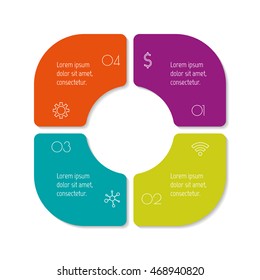 Isolated square paper infographic layout with 4 options. Connected circular number banner template for diagram, presentation or chart. EPS10 sequence element.