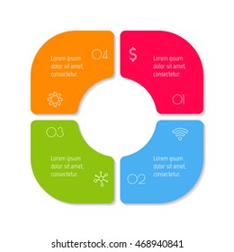 Isolated square paper infographic layout with 4 options. Connected circular number banner template for diagram, presentation or chart. EPS10 sequence element.