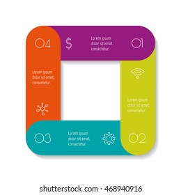 Isolated square paper infographic layout with 4 options. Connected circular number banner template for diagram, presentation or chart. EPS10 sequence element.