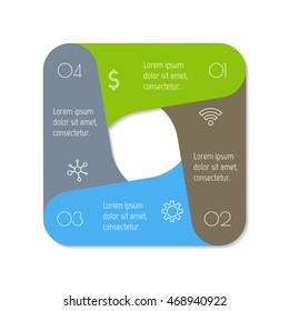 Isolated square paper infographic layout with 4 options. Connected circular number banner template for diagram, presentation or chart. EPS10 sequence element.