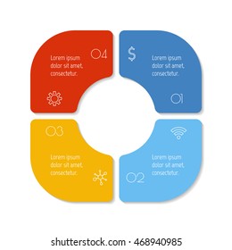 Isolated square paper infographic layout with 4 options. Connected circular number banner template for diagram, presentation or chart. EPS10 sequence element.