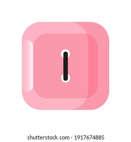 Isolated square pink clothing button. One vertical stitch. White background. Flat style illustration.