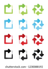 Isolated Square Reload Arrows Buttons in Three Colors