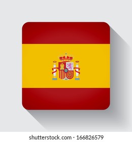 Isolated square web button with flag of Spain