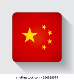 Isolated square web button with flag of China