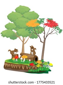 isolated Squirrels in the fertile forest vector design
