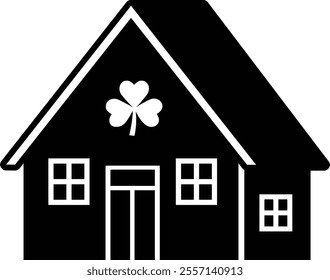 Isolated st patrick day house icon silhouette.
St. Patrick's Day house decorated with shamrock.
Saint Patrick's Day element.
Good for greeting card,poster, banner, leaflet .