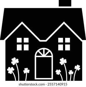 Isolated st patrick day house icon silhouette.
St. Patrick's Day house decorated with shamrock.
Saint Patrick's Day element.
Good for greeting card,poster, banner, leaflet .