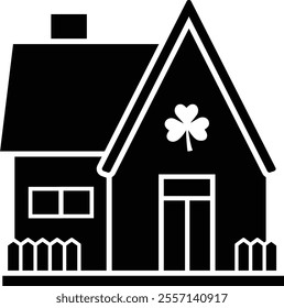 Isolated st patrick day house icon silhouette.
St. Patrick's Day house decorated with shamrock.
Saint Patrick's Day element.
Good for greeting card,poster, banner, leaflet .