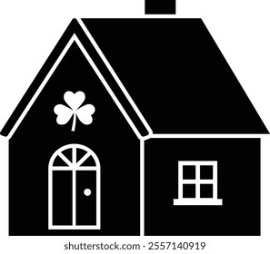 Isolated st patrick day house icon silhouette.
St. Patrick's Day house decorated with shamrock.
Saint Patrick's Day element.
Good for greeting card,poster, banner, leaflet .