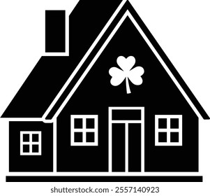 Isolated st patrick day house icon silhouette.
St. Patrick's Day house decorated with shamrock.
Saint Patrick's Day element.
Good for greeting card,poster, banner, leaflet .