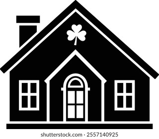 Isolated st patrick day house icon silhouette.
St. Patrick's Day house decorated with shamrock.
Saint Patrick's Day element.
Good for greeting card,poster, banner, leaflet .