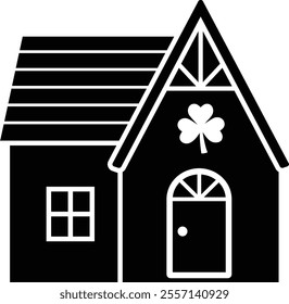 Isolated st patrick day house icon silhouette.
St. Patrick's Day house decorated with shamrock.
Saint Patrick's Day element.
Good for greeting card,poster, banner, leaflet .