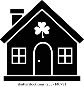 Isolated st patrick day house icon silhouette.
St. Patrick's Day house decorated with shamrock.
Saint Patrick's Day element.
Good for greeting card,poster, banner, leaflet .